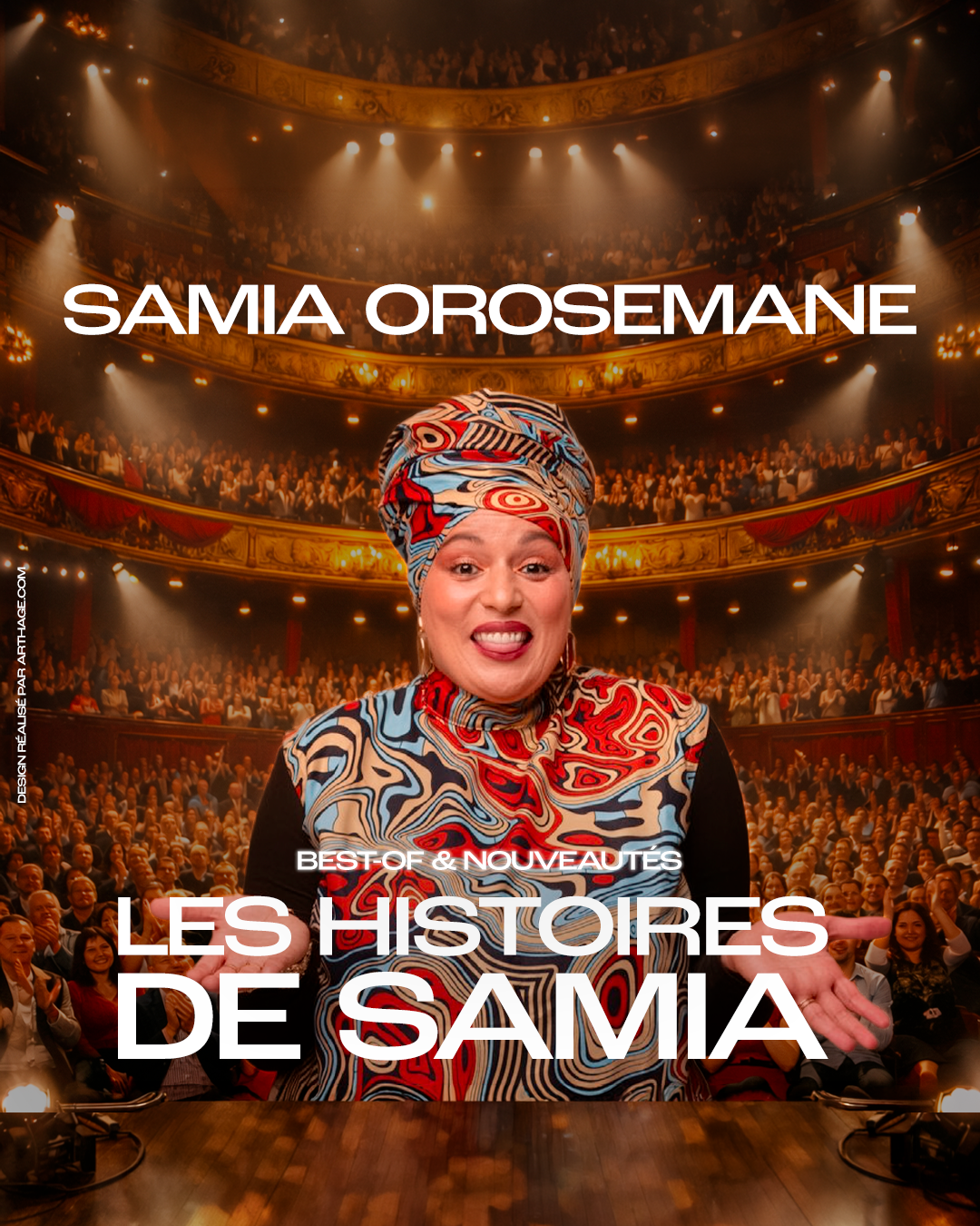 Affiche du one-man-show de Salua Orosemane au Marseille Comedy Club. Spectacle d'humour complet à Marseille, réservation de places assises pour une soirée de stand-up.